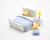 1:18 Miniature Dollhouse Furniture DIY Kit – Blue Double Bed & Night Stand (assembly required)