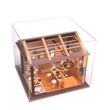 1:24 Miniature DIY Dollhouse Kit Wooden Japanese Sushi Shop with Dust Cover - Architecture Model kit (English Manual)