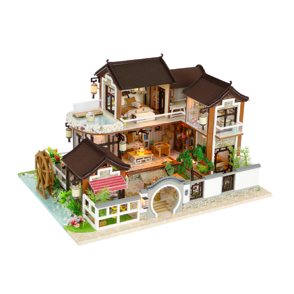 1 24 Miniature DIY Dollhouse Kit Wooden Asian Traditional Mansion with Cool Beans Boutique