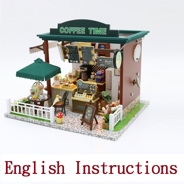 FREE download with code - [English Instructions Only] Miniature Wooden Coffee Shop Do-It-Yourself Kit with Musical Mechanism and dust Cover