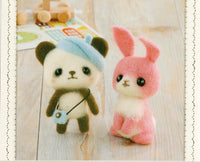 Wool Felting DIY Kit - Beret Panda and Pink Bunny  (with English Instructions) – Imported from Japan