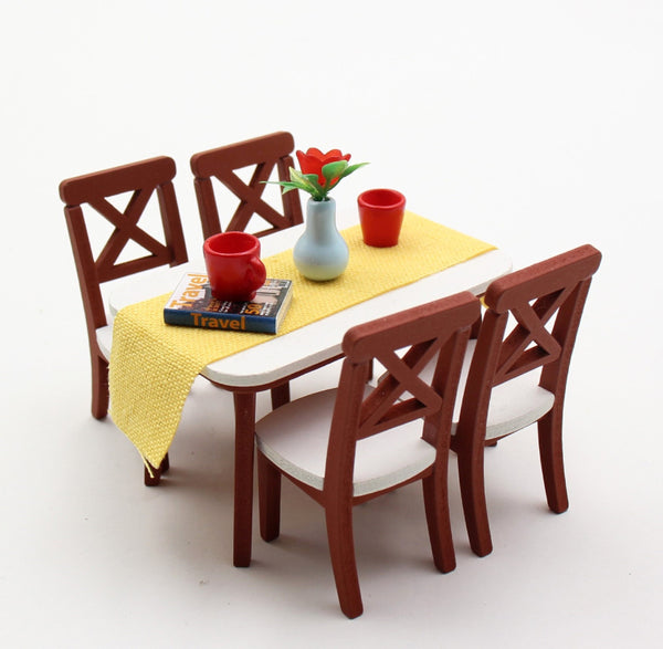 1:18 Miniature Dollhouse Furniture DIY Kit – Dining Table & Chairs Set - do-it-yourself kit
