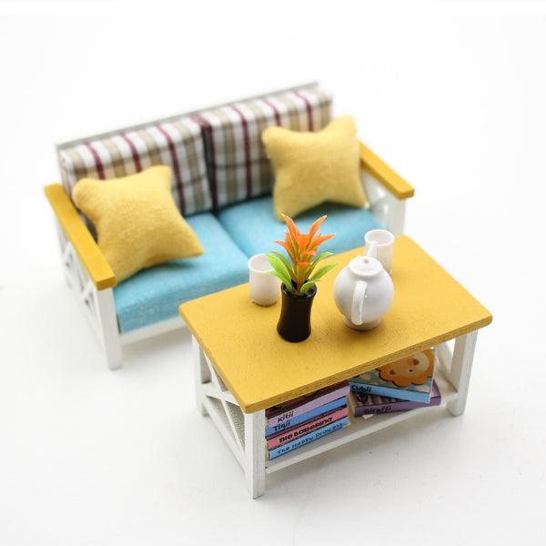 1:18 Miniature Dollhouse Furniture DIY Kit – Double Sofa and Coffee Table - do-it-yourself kit