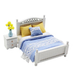 1:18 Miniature Dollhouse Furniture DIY Kit – Blue Double Bed & Night Stand (assembly required)