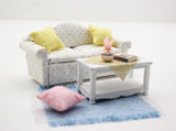 1:18 Miniature Dollhouse Furniture DIY Kit – Double White Sofa and Coffee Table (assembly required)