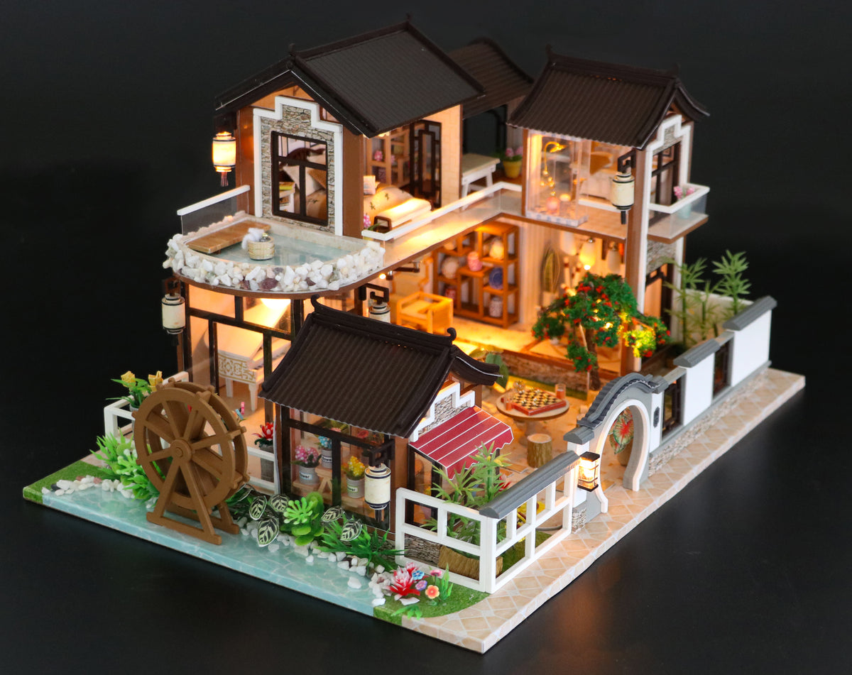 1:24 Miniature DIY Dollhouse Kit Wooden Asian Traditional Mansion with ...
