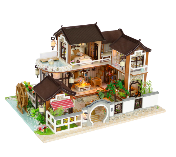 1 24 Miniature DIY Dollhouse Kit Wooden Asian Traditional Mansion