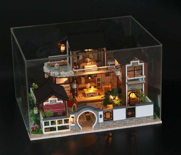 1:24 Miniature DIY Dollhouse Kit Wooden Asian Traditional Mansion with ...