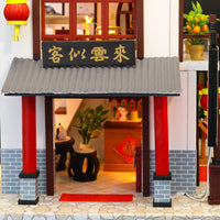 1:24 Miniature DIY Dollhouse Kit Wooden Ancient Chinese Restaurant – Dragon Gate Inn - with Dust Cover - Architecture Model kit (English Manual)