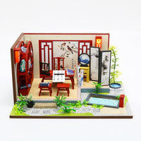 1:24 Miniature DIY Dollhouse Kit Wooden Chinese Art Studio - with Dust Cover - Architecture Model kit (English Manual) - with Dust Cover - Architecture Model kit (English Manual)