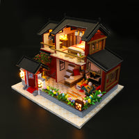 1:24 Miniature DIY Dollhouse Kit - Wooden Asian Dollhouse Traditional Home - with Dust Cover - Architecture Model kit (English Manual)