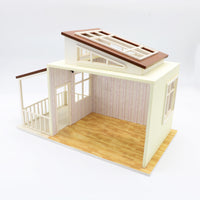 1:18 Miniature Dollhouse Frame DIY Kit – Brown Roof House Frame with Patio, Skylight, and Lights (assembly required)