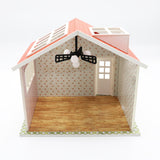 1:18 Miniature Dollhouse Frame DIY Kit – Pink Roof House Frame with Skylight, Ceiling Fan and Lights (assembly required)