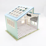 Miniature DIY Dollhouse Frame with Lights DIY Kit - Blue Roof Home with Ceiling Fan and Lights (assembly required)