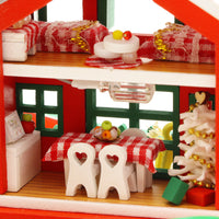 1:24 Miniature Do-It-Yourself Dollhouse Kit - Wooden Christmas Sled with Money Bank and Rotating Music Box