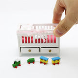 1:18 Miniature Furniture DIY Kit - Wooden Crib with Toy Trains - do-it-yourself kit
