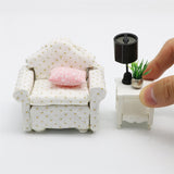 1:18 Miniature Dollhouse Furniture DIY Kit – Single White Sofa and End Table (assembly required)