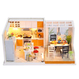 1:24 Miniature Dollhouse DIY Kit - Simple Kitchen and Dining Room - with Dust Cover - Architecture Model kit (English Manual)