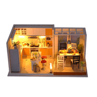 1:24 Miniature Dollhouse DIY Kit - Simple Kitchen and Dining Room - with Dust Cover - Architecture Model kit (English Manual)