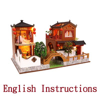 FREE download with code - [English Instructions Only] Miniature Wooden Chinese Villas with Landscaping and Boat Do-It-Yourself Kit with Dust Cover