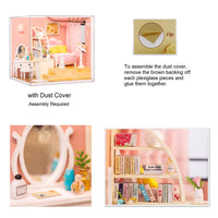1:24 Miniature Dollhouse DIY Kit - Wooden Pink Cozy Bedroom (Assembly Required)