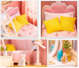 1:24 Miniature Dollhouse DIY Kit - Wooden Pink Cozy Bedroom (Assembly Required)