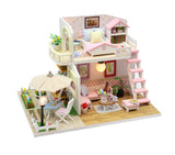 1:24 Miniature Dollhouse DIY Kit – Pink 2-Story Home with Patio - with Dust Cover - Architecture Model kit (English Manual)