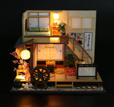 1:24 Miniature DIY Dollhouse Kit Wooden Japanese Home Forest Lodge with Dust Cover - Architecture Model kit (English Manual)
