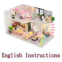FREE download with code - [English Instructions Only] Miniature Wooden Dollhouse Do-It-Yourself Kit - Pink 2-story Home with Piano with dust Cover
