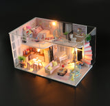 1:24 Miniature Dollhouse DIY Kit – Wooden Home 2-Story Pink Theme - with Dust Cover - Architecture Model kit (English Manual)