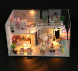 1:24 Miniature Dollhouse DIY Kit – Wooden Home 2-Story Pink Theme - with Dust Cover - Architecture Model kit (English Manual)