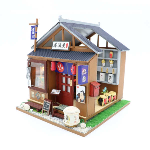 1:24 Miniature DIY Dollhouse Kit Wooden Japanese Izakaya Bar & Grill Bistro with Dust Cover - Architecture Model kit (English Manual)