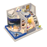 1:24 Miniature Dollhouse DIY Kit – Blue Loft Home with Pool and Beach Theme with Dust Cover - Architecture Model kit (English Manual)