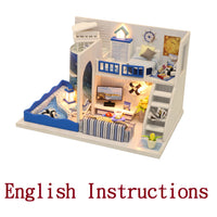 FREE download with code - [English Instructions Only] Miniature Wooden Dollhouse Do-It-Yourself Kit - Blue 2-story Loft with Pool with dust Cover