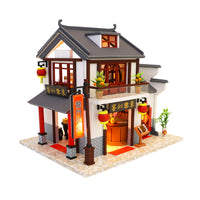 1:24 Miniature DIY Dollhouse Kit Wooden Ancient Chinese Restaurant – Dragon Gate Inn - with Dust Cover - Architecture Model kit (English Manual)