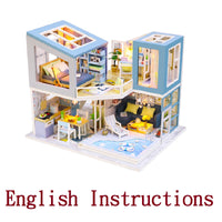 FREE download with code - [English Instructions Only] Miniature Dollhouse Blue Roof Villa with Pool Do-It-Yourself Kit with Dust Cover