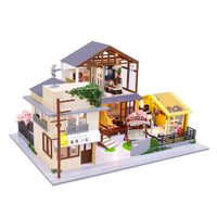 1:18 Miniature Dollhouse DIY Kit - Wooden Japanese Home with a Garage or Entertainment Room - with Dust Cover