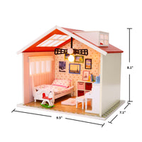 1:18 Miniature Dollhouse DIY Kit – Pink Roof with Skylights, Ceiling Fan, LED Lights, Piano, Rocking Horse, and Bedroom Furniture (Assembly Required)