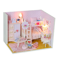 1:24 Miniature Dollhouse DIY Kit – Pink Bedroom with Kitty Table - with Dust Cover - Architecture Model kit (English Manual)
