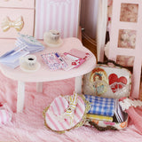 1:24 Miniature Dollhouse DIY Kit – Pink Bedroom with Kitty Table - with Dust Cover - Architecture Model kit (English Manual)