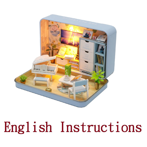 FREE download with code - [English Instructions Only] Miniature Piano Studio in Blue Tin Box Do-It-Yourself Kit with Dust Cover