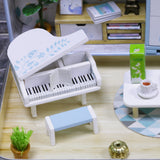 1:24 Cool Beans Boutique Miniature Dollhouse DIY Kit - Wooden Piano Studio in Blue Box (Assembly Required)