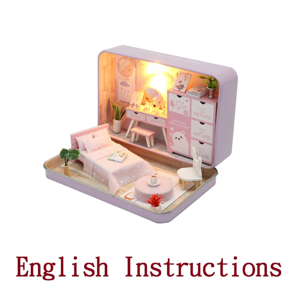FREE download with code - [English Instructions Only] Miniature Girls Dream Pink Bed Room in Tin Box Do-It-Yourself Kit with Dust Cover