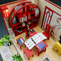 1:24 Miniature DIY Dollhouse Kit Wooden Chinese Art Studio - with Dust Cover - Architecture Model kit (English Manual) - with Dust Cover - Architecture Model kit (English Manual)