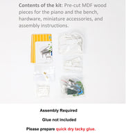 1:18 Miniature Musical Instrument DIY Kit – White Grand Piano with Bench - do-it-yourself kit